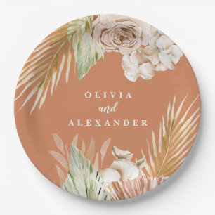Boho Terracotta Tropical Floral und Palm Hochzeit Pappteller