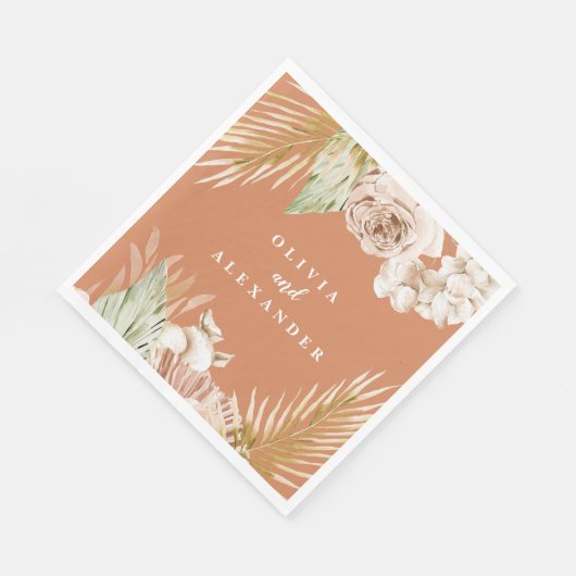 Boho Terracotta Tropical Floral und Palm Hochzeit Serviette (Ecke)