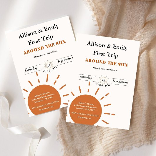 Boho terracotta Twins erste Reise Geburtstag Einladung