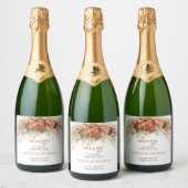 Boho Terracotta und bordeauxrote Blume Pampasgras Schaumweinetikett (Flaschen)