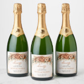 Boho Terracotta und bordeauxrote Blume Pampasgras Schaumweinetikett (Flaschen)