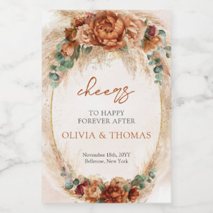 Boho Terracotta und bordeauxrote Blume Pampasgras Weinetikett