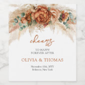 Boho Terracotta und bordeauxrote Blume Pampasgras Weinetikett (Einzelnes Label)