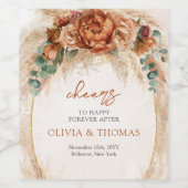 Boho Terracotta und bordeauxrote Blume Pampasgras Weinetikett (Einzelnes Label)