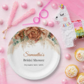 Boho terracotta und bordeauxrote Blumenpampas Pappteller (Party)