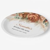 Boho terracotta und bordeauxrote Blumenpampas Pappteller (Schrägansicht)