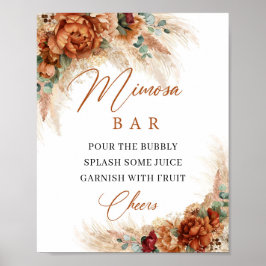 Boho terracotta und bordeauxrote Mimosa Bar Poster