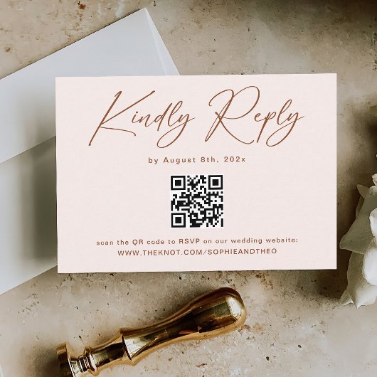 Boho Terracotta und Cream Wedding RSVP Qr Code Begleitkarte