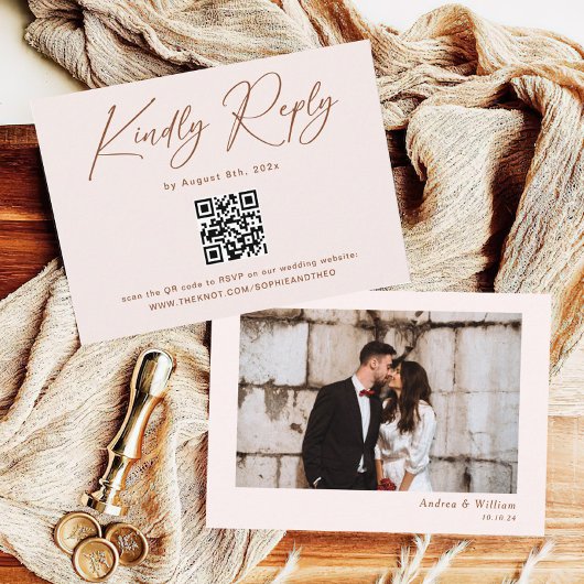 Boho Terracotta und Cream Wedding RSVP Qr Code Begleitkarte