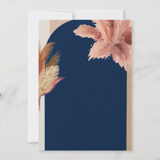 Boho Terracotta und Navy Arch Polterabend Einladung (Rückseite)