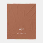 Boho Terracotta und White | Modernes Monogramm Fleecedecke (Vorderseite)