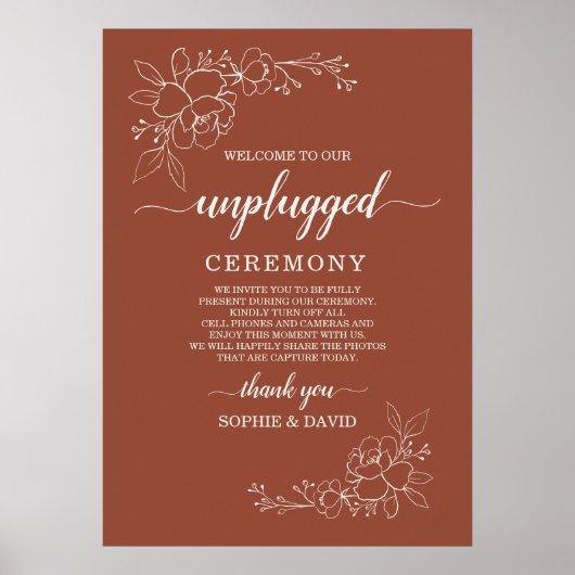 Boho Terracotta Unplugged Wedding Ceremony Sign Poster (Vorne)