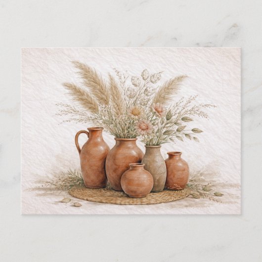 Boho Terracotta Vase Pampas Grass Floral  Postkarte (Vorderseite)