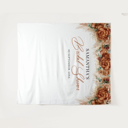 Boho Terracotta verbranntes orangefarbenes Brautpa Wandteppich (Vorderseite (Horizontal))