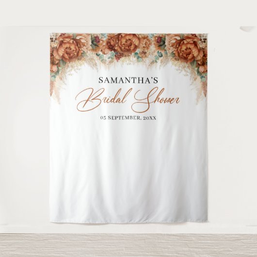 Boho Terracotta verbranntes orangefarbenes Brautpa Wandteppich (Vorderseite)