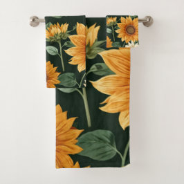 Boho Terracotta Vintag Sonnenblumenmuster Badhandtuch Set