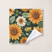 Boho Terracotta Vintag Sonnenblumenmuster Badhandtuch Set (Waschlappen)