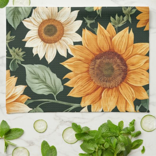 Boho Terracotta Vintag Sonnenblumenmuster Geschirrtuch (Gefaltet)