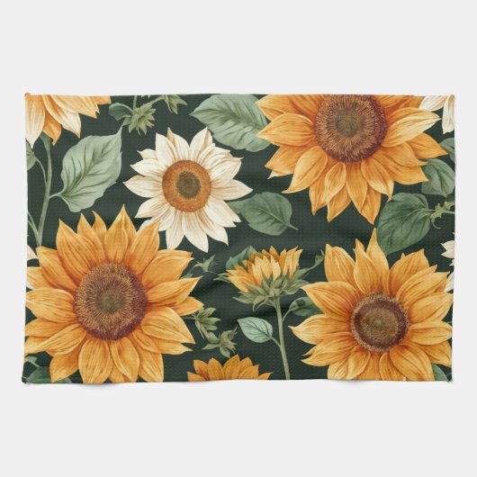 Boho Terracotta Vintag Sonnenblumenmuster Geschirrtuch (Horizontal)