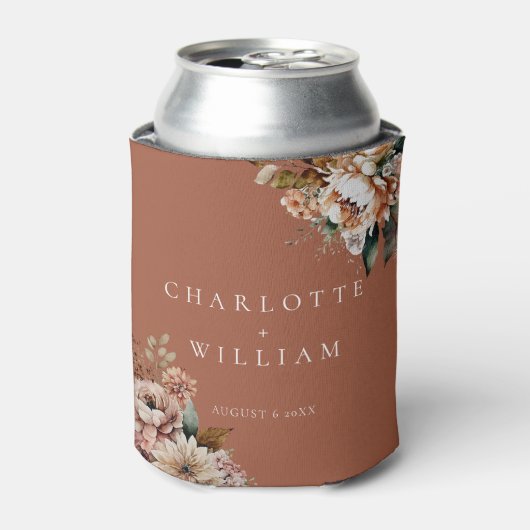 Boho Terracotta Wasserfarben Blume Gastgeschenke H Dosenkühler (Kanne Vorderseite)