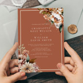Boho Terracotta Wasserfarben Blume Herbsthochzeit Einladung