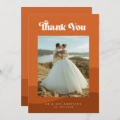 Boho Terracotta Waves & Retro Typografy Wedding Dankeskarte (Vorne/Hinten)