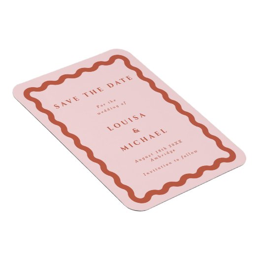 Boho Terracotta Wavy Frame Wedding Save the Date Magnet (Rechte Seite)