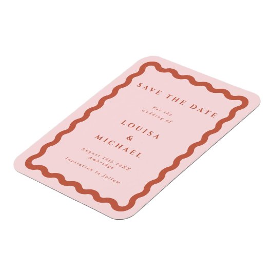 Boho Terracotta Wavy Frame Wedding Save the Date Magnet (Linke Seite)