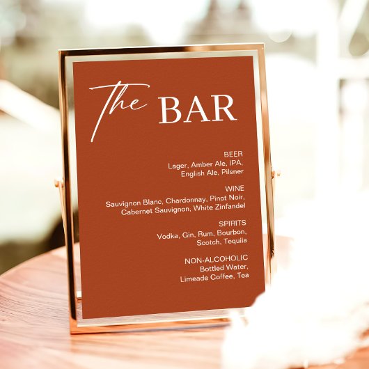 Boho Terracotta Wedding Bar Sign Poster
