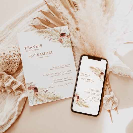 Boho Terracotta Wedding Invite, Foto Wedding Einladung