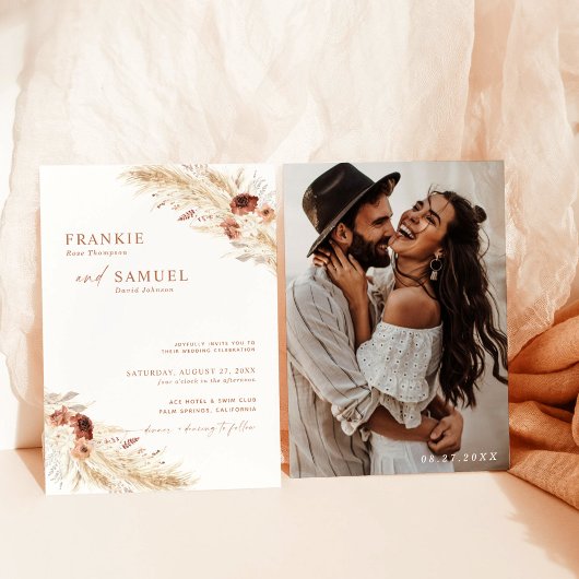 Boho Terracotta Wedding Invite, Foto Wedding Einladung