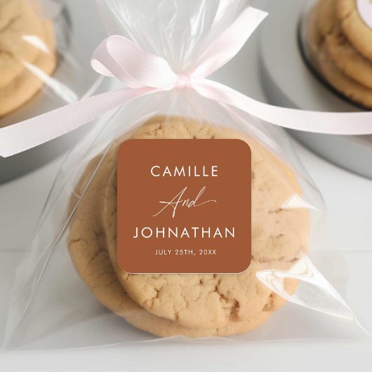 Boho Terracotta Wedding Label Quadratischer Aufkleber