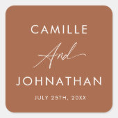 Boho Terracotta Wedding Label Quadratischer Aufkleber (Vorderseite)