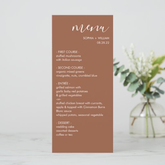 Boho Terracotta Wedding Menu Menükarte (Stehend Vorderseite)