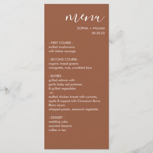 Boho Terracotta Wedding Menu Menükarte (Vorderseite)
