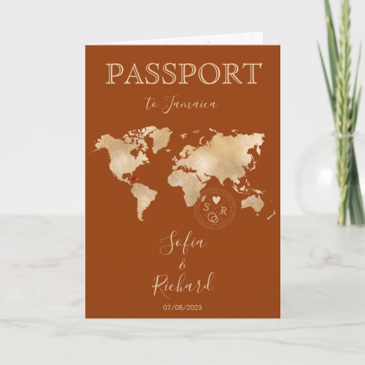 Boho Terracotta Wedding Passport Jamaica Karte (Vorderseite)