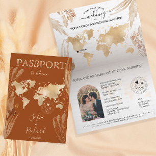 Boho Terracotta Wedding Passport Weltkarte Einladung