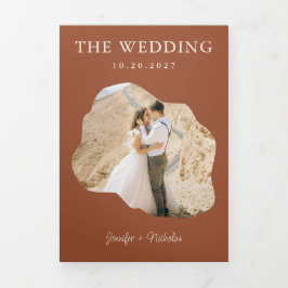 Boho Terracotta Wedding RSVP Details QR Code Foto Dreifach Gefaltete Einladung