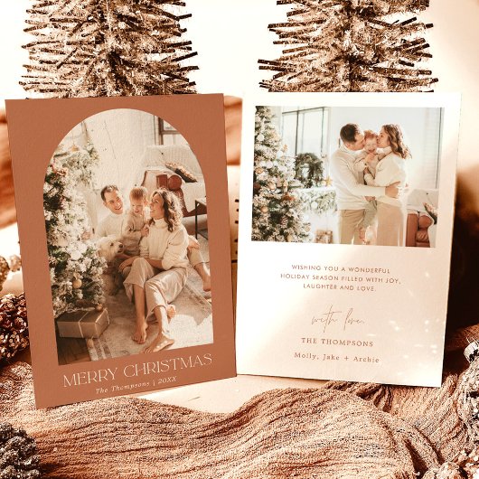 Boho Terracotta Weihnachtskarte | Modernes Foto Einladung