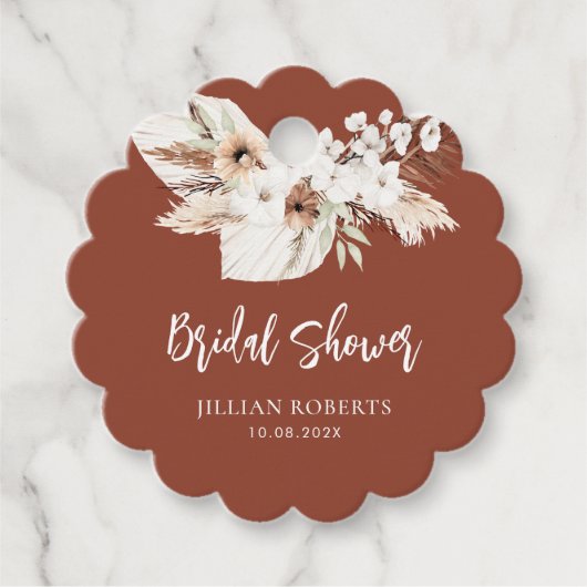 Boho terracotta weiße Blume Brautparty Gutes Geschenkanhänger (Vorderseite)