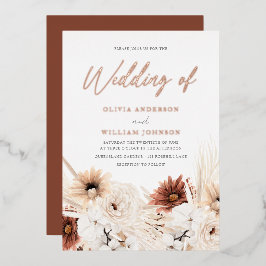 Boho Terracotta & White Floral Wedding Folieneinladung