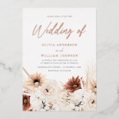 Boho Terracotta & White Floral Wedding Folieneinladung (Vorderseite)