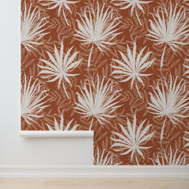 Boho Terracotta White Palm Leaf Druckmuster Tapete