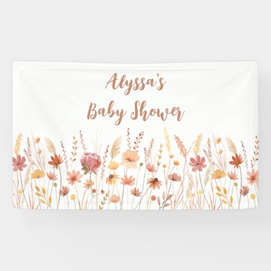 Boho Terracotta Wildblume Babydusche Banner (Horizontal)