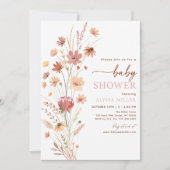 Boho Terracotta Wildblume Babydusche Einladung (Vorderseite)