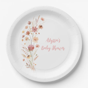 Boho Terracotta Wildblume Babydusche Pappteller