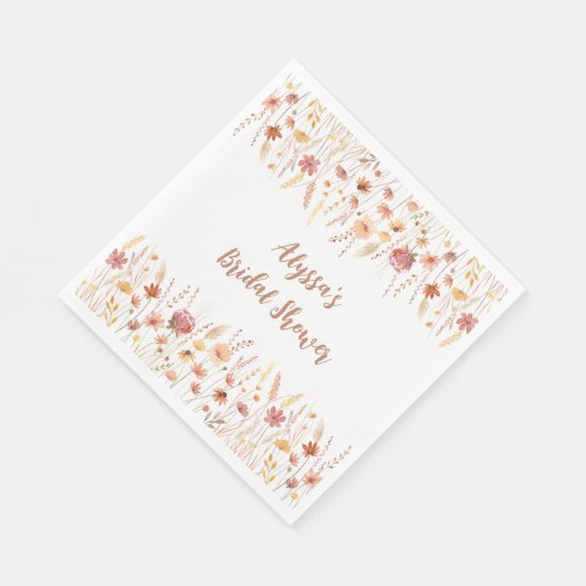 Boho Terracotta Wildblume Brautparty Serviette (Ecke)