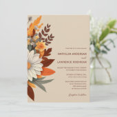 Boho Terracotta Wildblume Floral Hochzeit im Herbs Einladung (Stehend Vorderseite)
