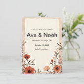 Boho Terracotta Wildblume Hochzeit Einladung (Stehend Vorderseite)