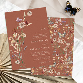 Boho Terracotta Wildblume Wedding Einladung